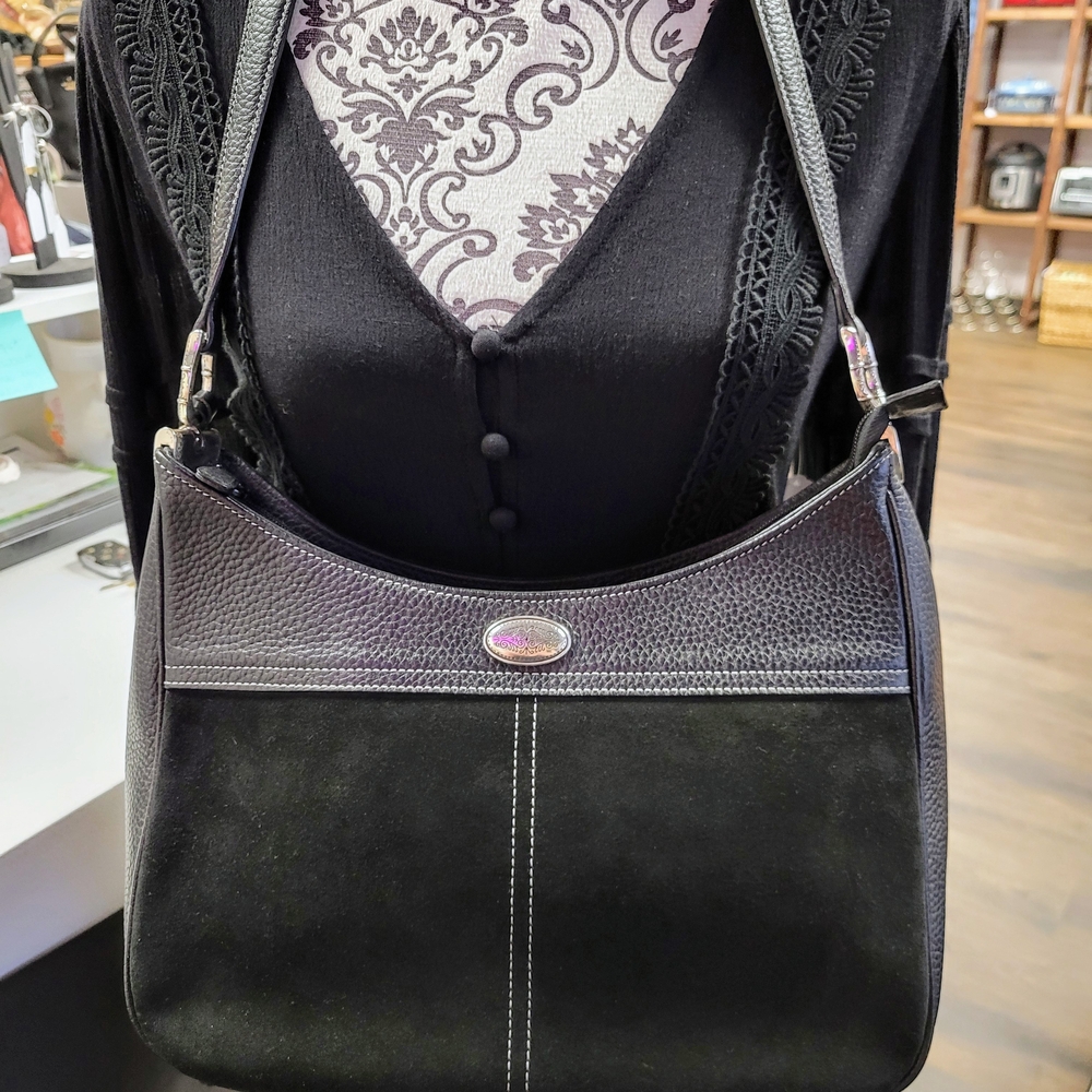 Black Hobo Shoulder Bag with Adjustable Strap and Flap Closure